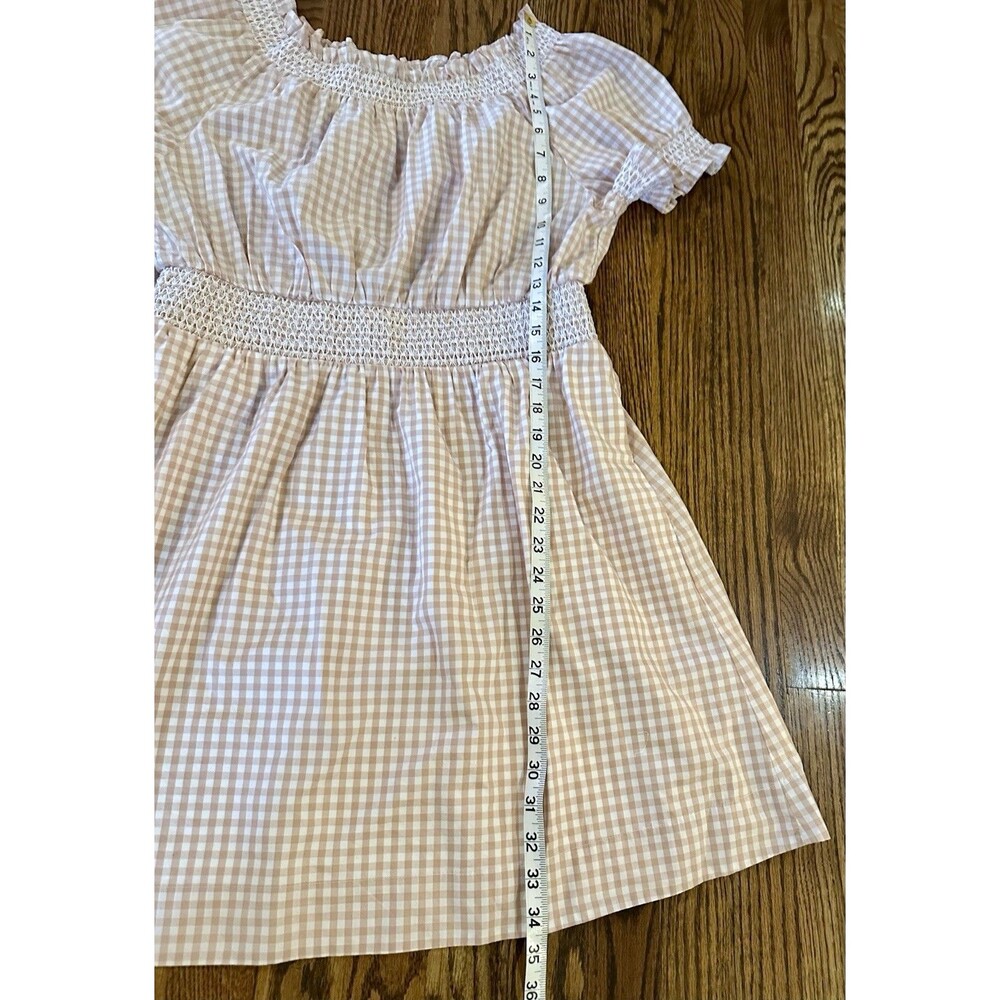 J.Crew Smocked 100% Cotton Puff-Sleeve Lined Poplin Dress Tan White Gingham Sz M - Picture 16 of 16